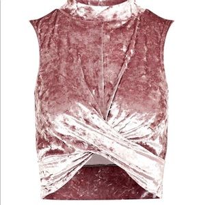 Topshop pink velvet crop top